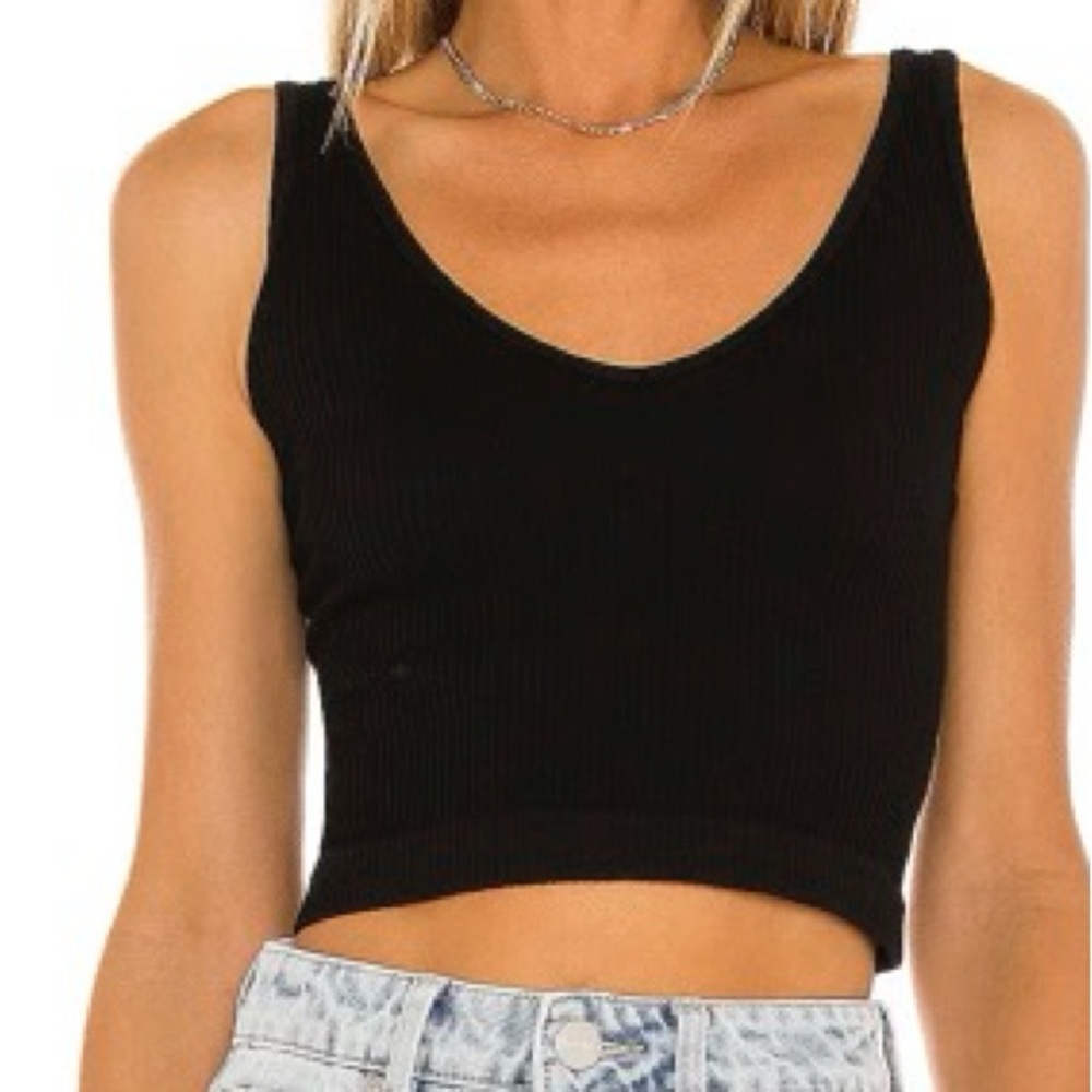 Free People Black Ribbed Crop Tank Top